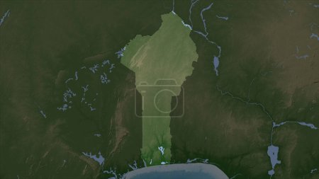 Bénin mis en évidence sur une carte d'altitude de couleur pâle avec des lacs et des rivières