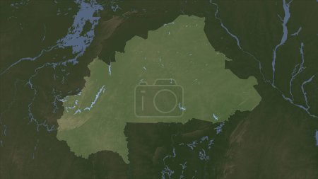 Burkina Faso auf einer blassfarbenen Höhenkarte mit Seen und Flüssen hervorgehoben