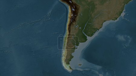 Chile auf blassfarbener Höhenkarte mit Seen und Flüssen hervorgehoben