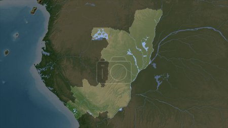 Republik Kongo auf einer blassfarbenen Höhenkarte mit Seen und Flüssen hervorgehoben