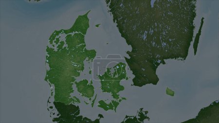 Denmark highlighted on a Pale colored elevation map with lakes and rivers
