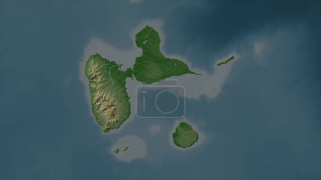 Guadeloupe surlignée sur une carte d'altitude de couleur pâle avec lacs et rivières