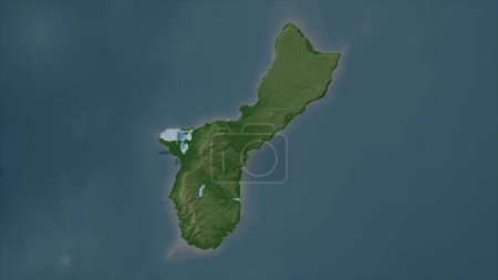 Guam - USA hervorgehoben auf einer blassfarbenen Höhenkarte mit Seen und Flüssen