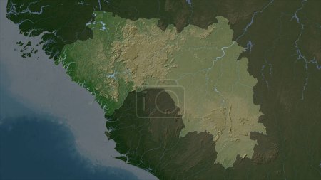 Guinea auf einer blassfarbenen Karte mit Seen und Flüssen hervorgehoben
