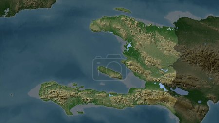 Haiti auf einer blassfarbenen Höhenkarte mit Seen und Flüssen hervorgehoben