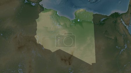 Libye mis en évidence sur une carte d'altitude de couleur pâle avec des lacs et des rivières