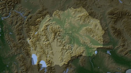 Nordmakedonien auf einer blassfarbenen Karte mit Seen und Flüssen hervorgehoben