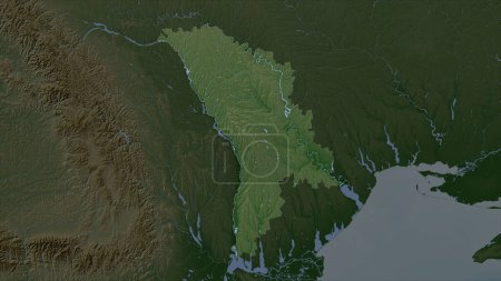 Téléchargez les photos : Moldavie mise en évidence sur une carte d'altitude de couleur pâle avec lacs et rivières - en image libre de droit