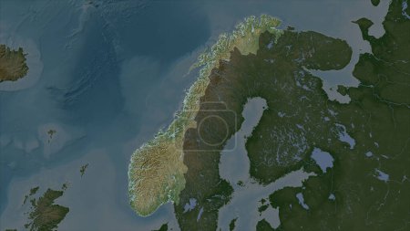 Foto de Noruega destaca en un mapa de elevación de color pálido con lagos y ríos - Imagen libre de derechos