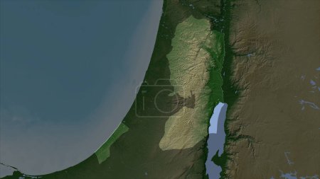 Téléchargez les photos : Palestine mise en évidence sur une carte d'altitude de couleur pâle avec lacs et rivières - en image libre de droit