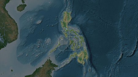 Philippines mis en évidence sur une carte d'altitude de couleur pâle avec des lacs et des rivières