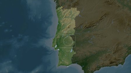 Téléchargez les photos : Portugal mis en évidence sur une carte d'altitude de couleur pâle avec lacs et rivières - en image libre de droit