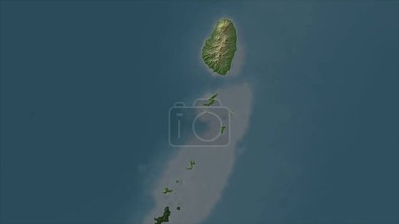 San Vicente y las Granadinas destacadas en un mapa de elevación de color pálido con lagos y ríos