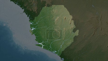 Sierra Leona resaltado en un mapa de elevación de color pálido con lagos y ríos