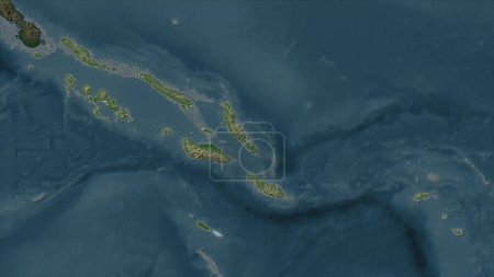 Islas Salomón resaltado en un mapa de elevación de color pálido con lagos y ríos