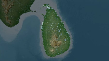Sri Lanka highlighted on a Pale colored elevation map with lakes and rivers