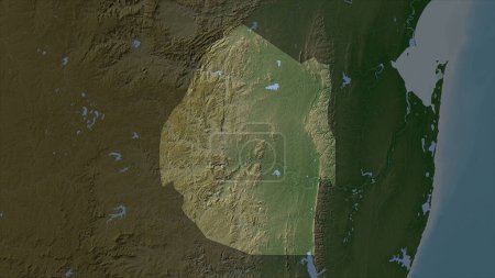 Eswatini mis en évidence sur une carte d'altitude de couleur pâle avec lacs et rivières