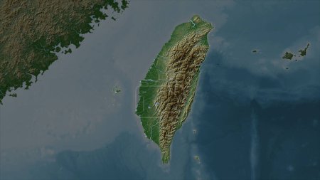 Taiwan highlighted on a Pale colored elevation map with lakes and rivers