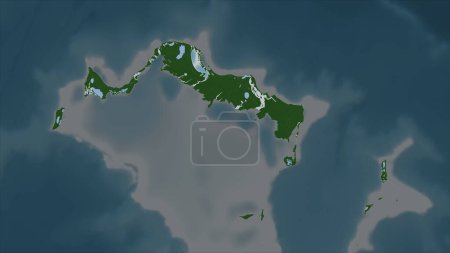 Islas Turcas y Caicos destacadas en un mapa de elevación de color pálido con lagos y ríos