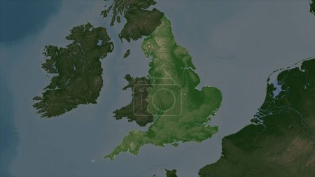 England - Großbritannien hervorgehoben auf einer blassfarbenen Höhenkarte mit Seen und Flüssen