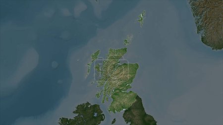 Scotland - Great Britain highlighted on a Pale colored elevation map with lakes and rivers