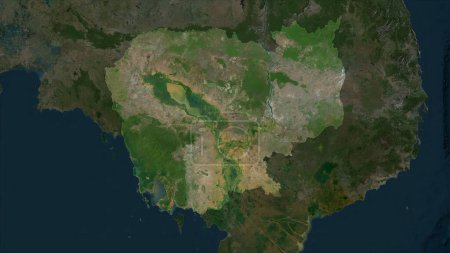 Cambodia highlighted on a high resolution satellite map
