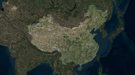 China auf einer hochauflösenden Satellitenkarte hervorgehoben