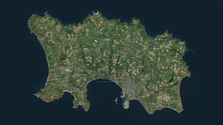 Jersey auf einer hochauflösenden Satellitenkarte hervorgehoben