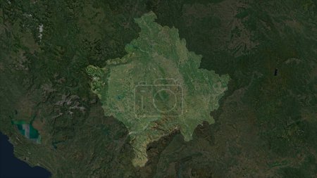 Kosovo mis en évidence sur une carte satellite haute résolution