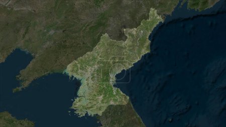 North Korea highlighted on a high resolution satellite map