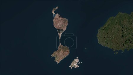 Saint Pierre und Miquelon auf einer hochauflösenden Satellitenkarte hervorgehoben
