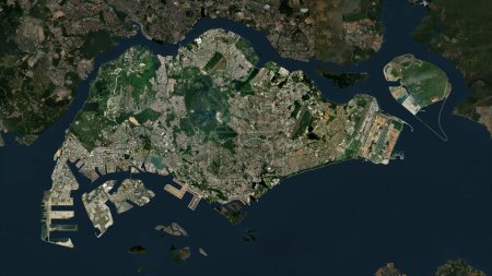Foto de Singapur destaca en un mapa satelital de alta resolución - Imagen libre de derechos