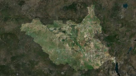 Südsudan auf hochauflösender Satellitenkarte hervorgehoben