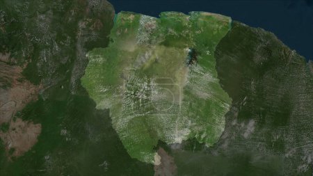 Surinam auf einer hochauflösenden Satellitenkarte hervorgehoben