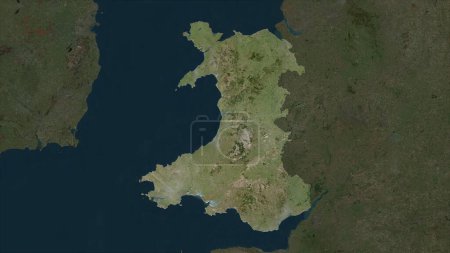 Wales - Großbritannien auf einer hochauflösenden Satellitenkarte hervorgehoben