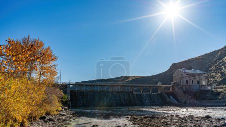 Téléchargez les photos : Arbres d'automne sur les rives de la rivière Boise au barrage Diversion - en image libre de droit