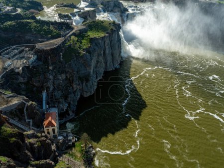 Beautiful view of Shoshone falls from above with power station