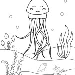 Cute cartoon jellyfish. Coloring book or page for kids. Marine life