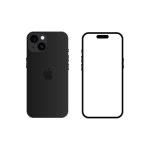 Iphone 15 model. Black color. Front view and back view. Vector mockup. Vector illustration