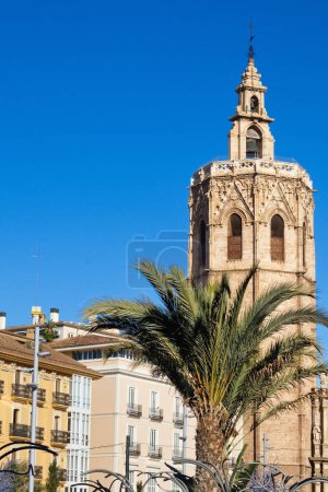 Photo for Gothic-style bell tower of the Valencia Cathedral called El Miguelete - Royalty Free Image