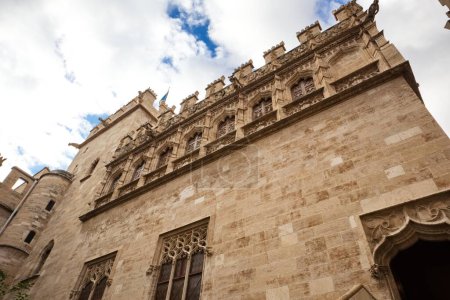 Foto de Interior facade of the Lonja de la Seda in Valencia in Gothic style with gargoyles - Imagen libre de derechos