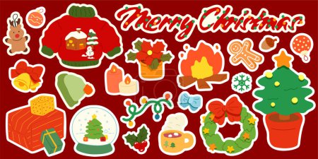 Téléchargez les illustrations : Carte de Noël avec des éléments mignons. Noël et bonne année. - en licence libre de droit