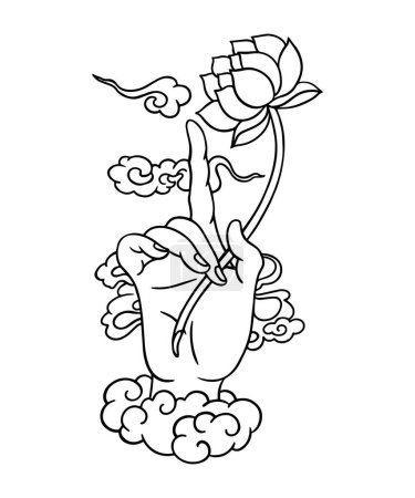 Ilustración de Ilustración vectorial en blanco y negro de la mano de Buda - Imagen libre de derechos