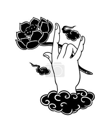 Illustration for Black and white vector illustration of buddha hand - Royalty Free Image
