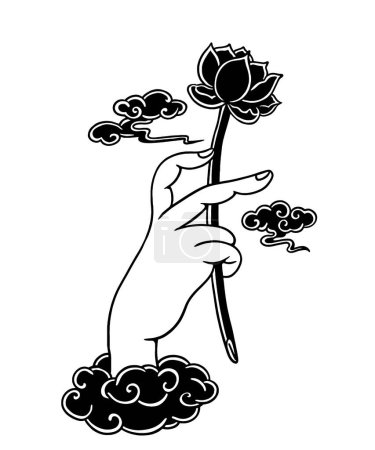 Illustration for Black and white vector illustration of buddha hand - Royalty Free Image