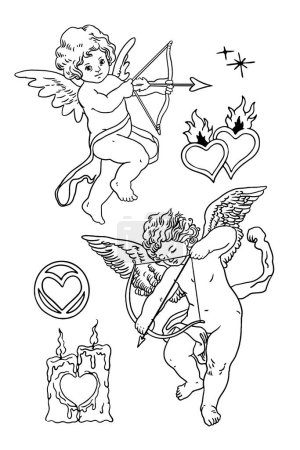 Ilustración de Ángel y cupido con corazón y flecha. - Imagen libre de derechos