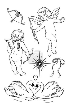 Téléchargez les illustrations : Ensemble de Cupidon avec flèche et Cupidon - en licence libre de droit