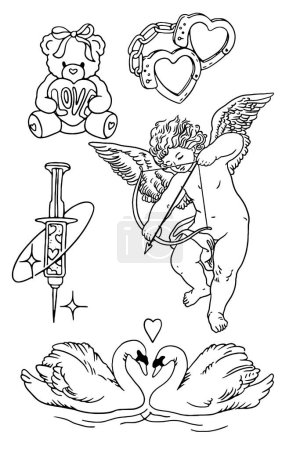 Téléchargez les illustrations : Gribouille dessinée à la main de l'amour et Saint Valentin ensemble - en licence libre de droit