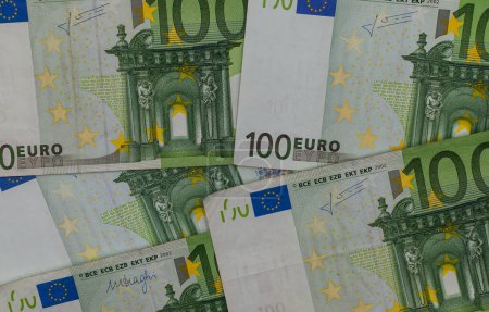 Photo for Pile of 100 euro banknotes close-up. Currency of the European Union - Royalty Free Image