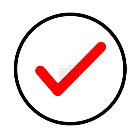 Red checkmark icon in a circle isolated on white background